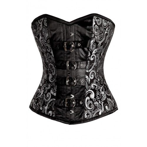 Bortolini Silver and Black Overbust Corset with Buckles - Corsets Queen US-CA