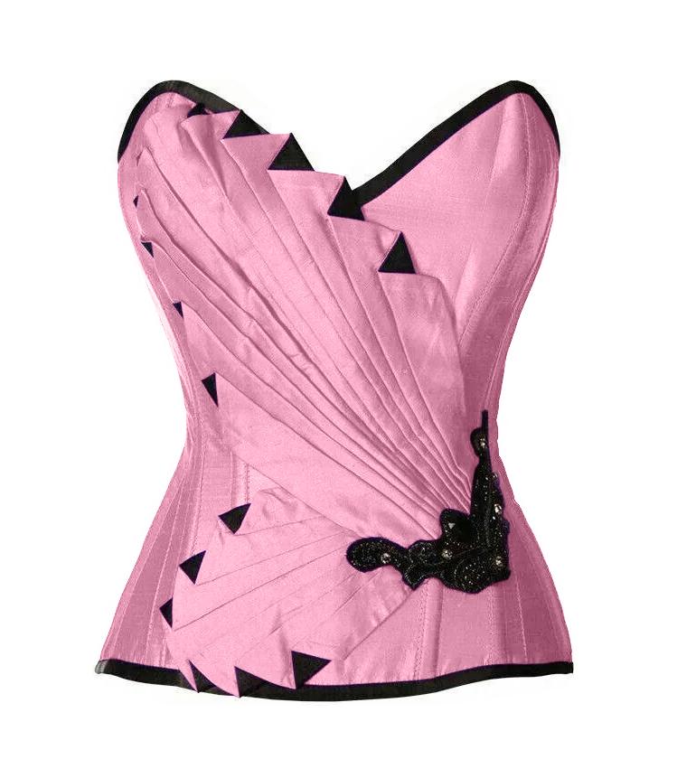 Abli Baby Pink Satin/Taffeta Embroidered Overbust Corset - Corsets Queen US-CA