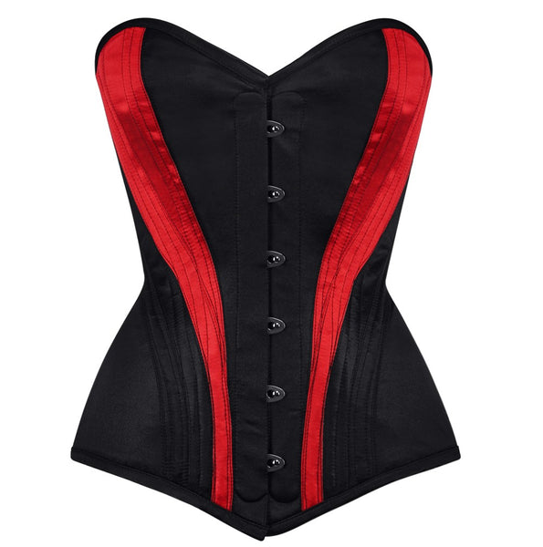Nelly Satin Overbust Black/Red Corset - Corsets Queen US-CA