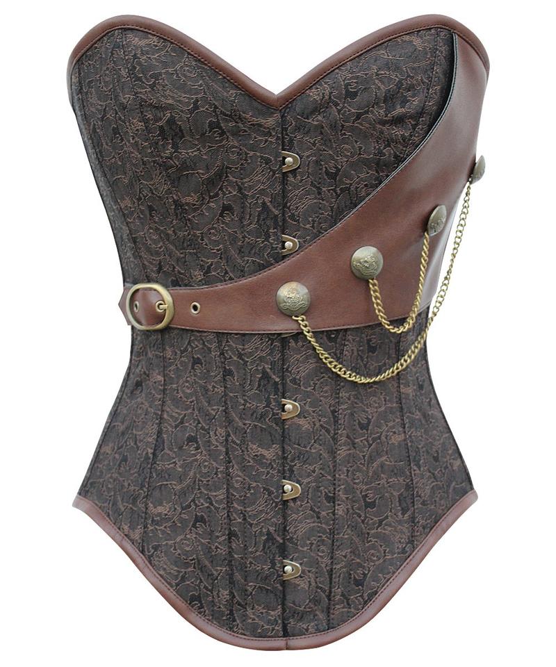 Amy Instant Shape Brocade Steampunk Corset with Chains - Corsets Queen US-CA