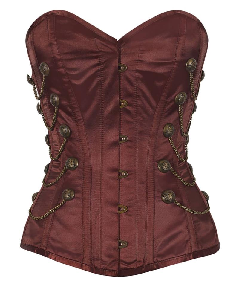 Marian Steel Boned Overbust Brown Corset with Chains - Corsets Queen US-CA