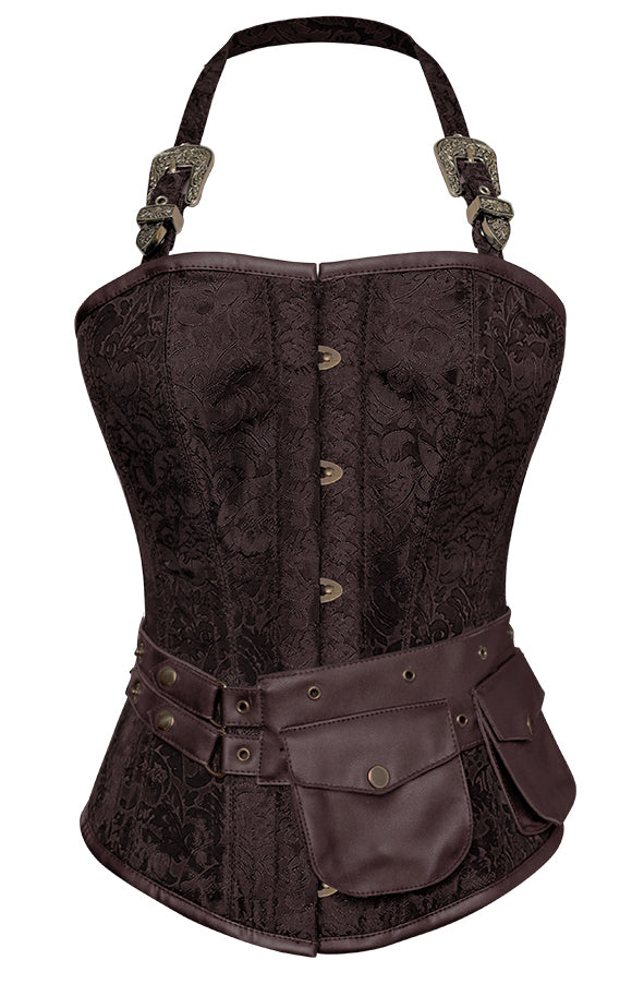 Newton Brown Corset with Strap and Faux Leather Pouch - Corsets Queen US-CA