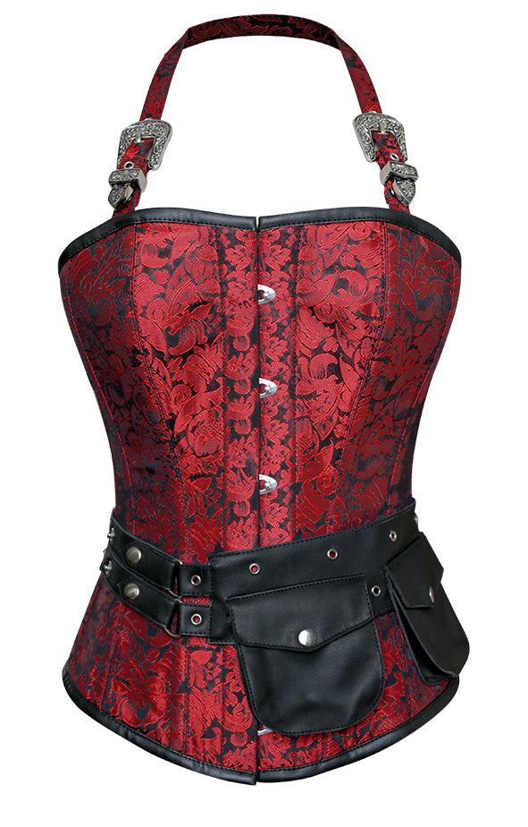 Zeta Red Corset with Strap and Faux Leather Pouch - Corsets Queen US-CA