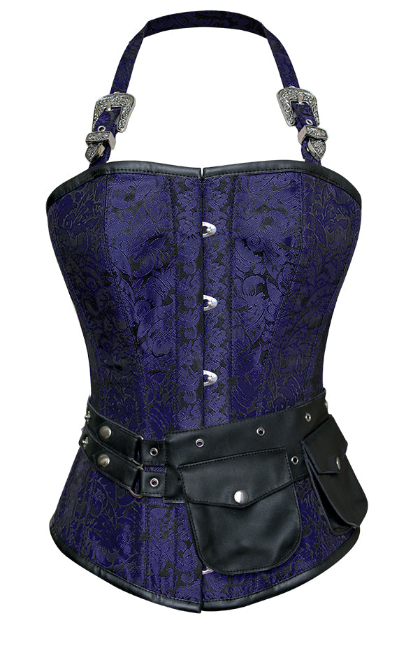 Mbatha Blue Corset with Strap and Faux Leather Pouch - Corsets Queen US-CA