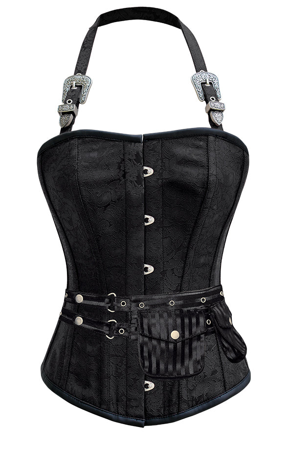 Sienna Black Corset with Strap and Pouch - Corsets Queen US-CA