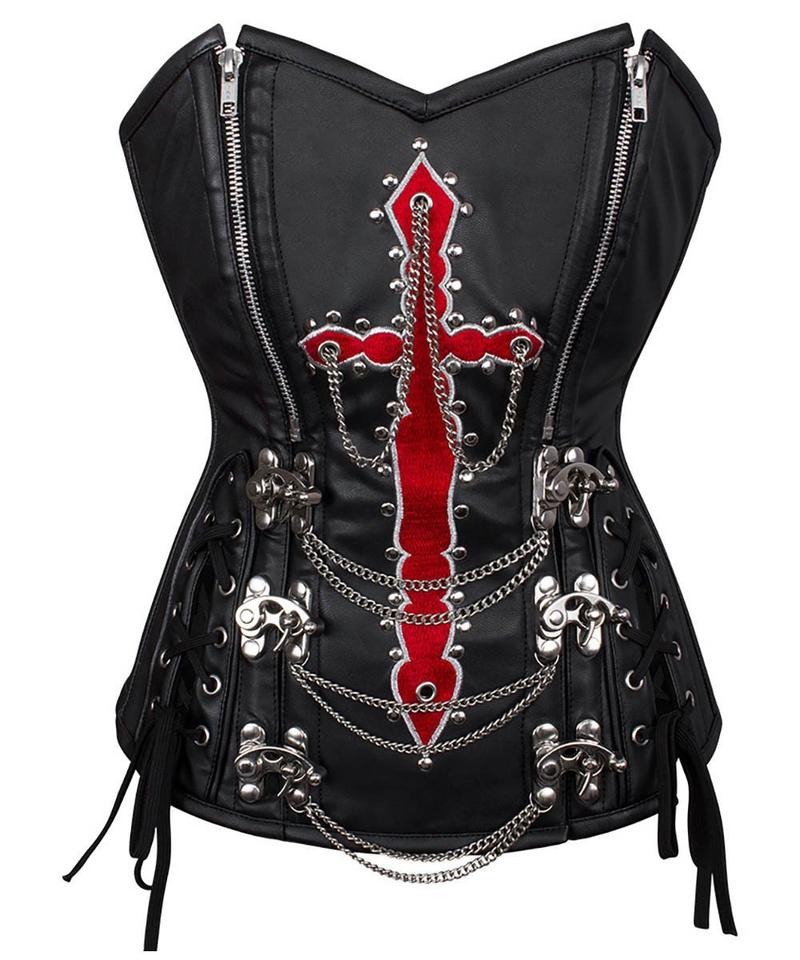 Nastasya Embroidered Overbust Corset with Hanging Chain - Corsets Queen US-CA