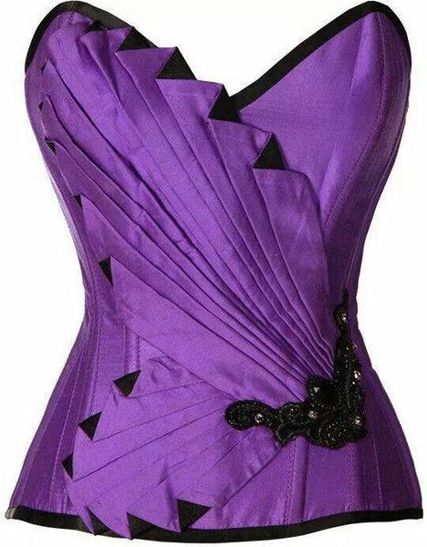 Courtnay Purple Satin Embroidered Overbust Corset - Corsets Queen US-CA