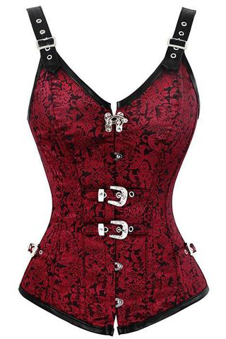 Conroy Red Gothic Corset With Strap - Corsets Queen US-CA