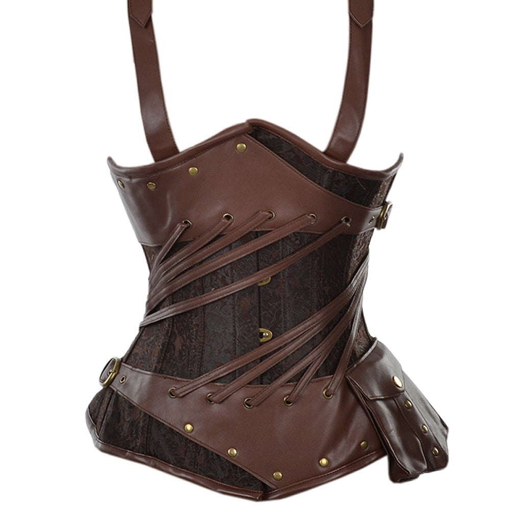 Borrego Brocade And Faux Leather Steampunk Underbust Corset - Corsets Queen US-CA