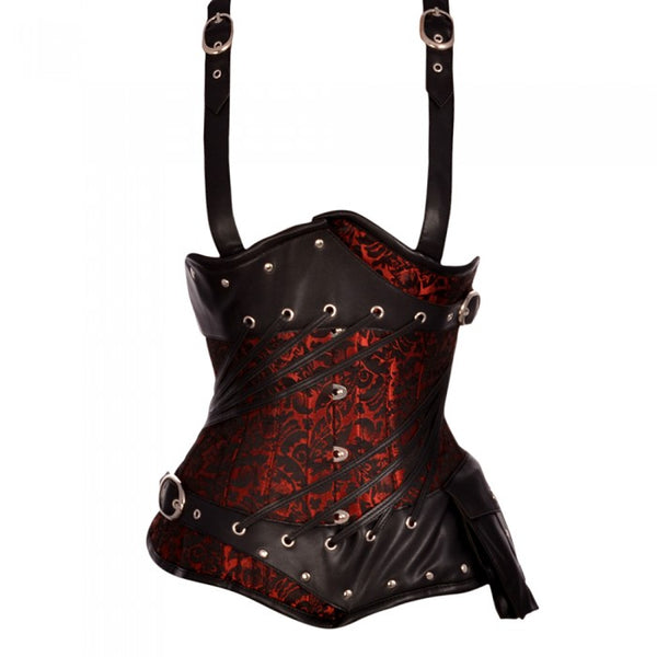 Aiken Red Gothic Underbust Corset With Straps - Corsets Queen US-CA