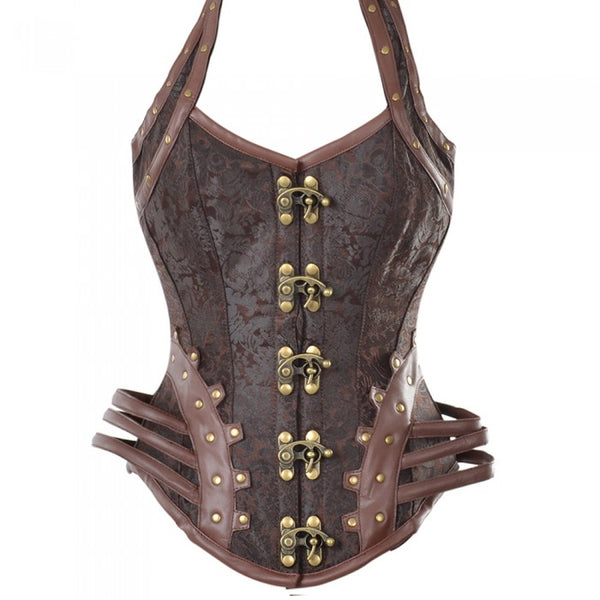 Daley Brown Steampunk Corset With Hip Straps And Neckholder - Corsets Queen US-CA
