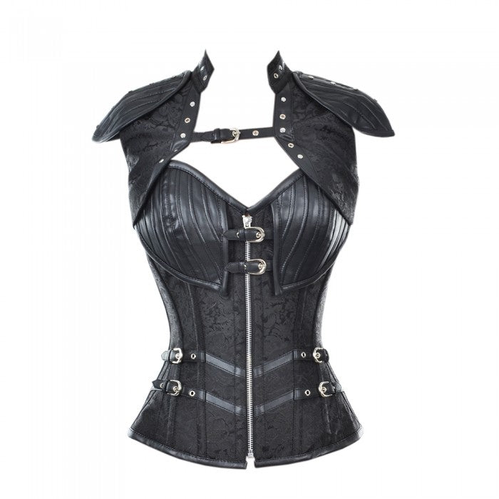 Ivanovic Faux Lether Brocate Corset With Sholder Plates Jacket - Corsets Queen US-CA