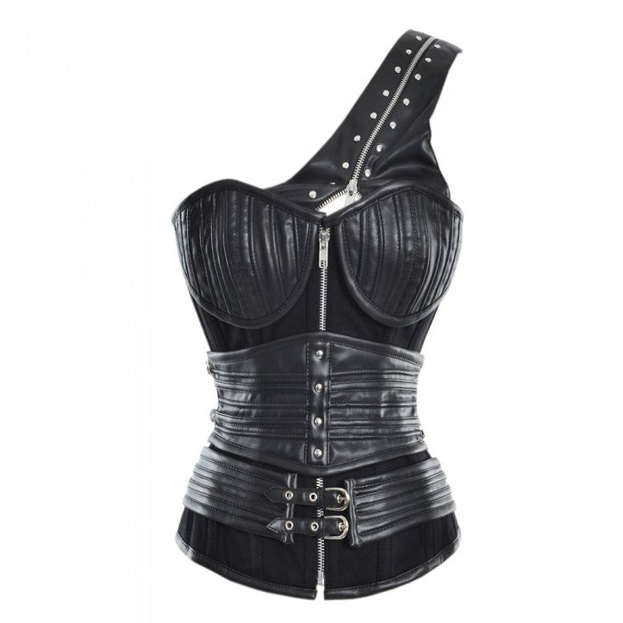 Pearce Black Gothic Corset With Shoulder Strap - Corsets Queen US-CA