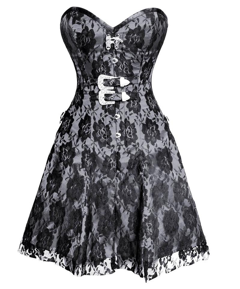 Falwon Gothic Net Overlay Corset Dress - Corsets Queen US-CA