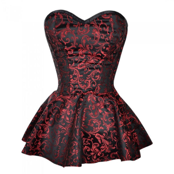 Perditaa Black And Red Brocade Peplum Corset Dress - Corsets Queen US-CA