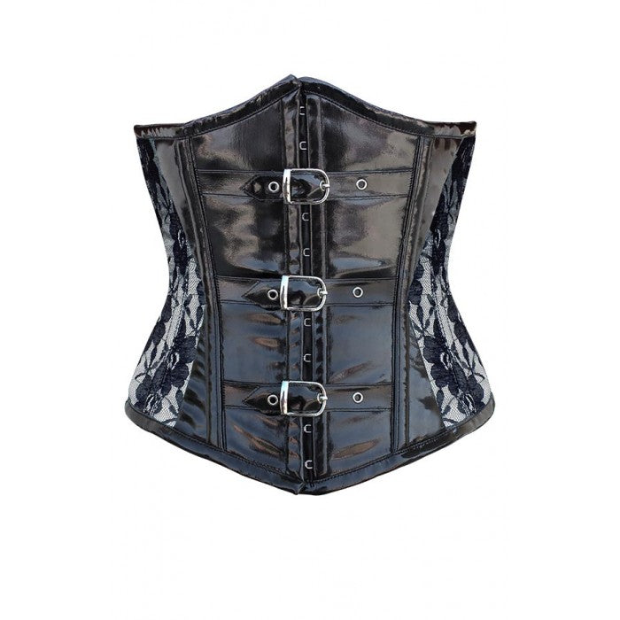 Carrick Ivory Corset With Black Lace Overlay And PVC Front - Corsets Queen US-CA