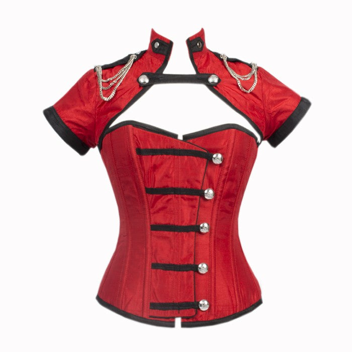 Eric Red Corset With Button Down Placket And Jacket - Corsets Queen US-CA