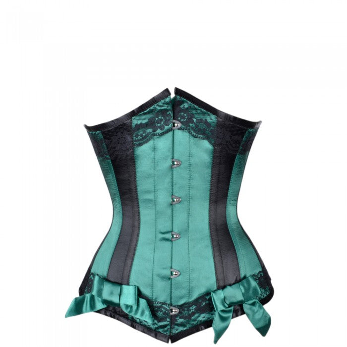 Lou Green Satin Underbust With Black Panels - Corsets Queen US-CA