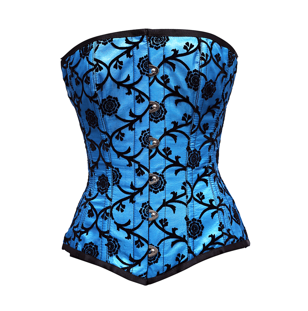 Satara Turquoise Overbust Corset With Tissue Flocking - Corsets Queen US-CA
