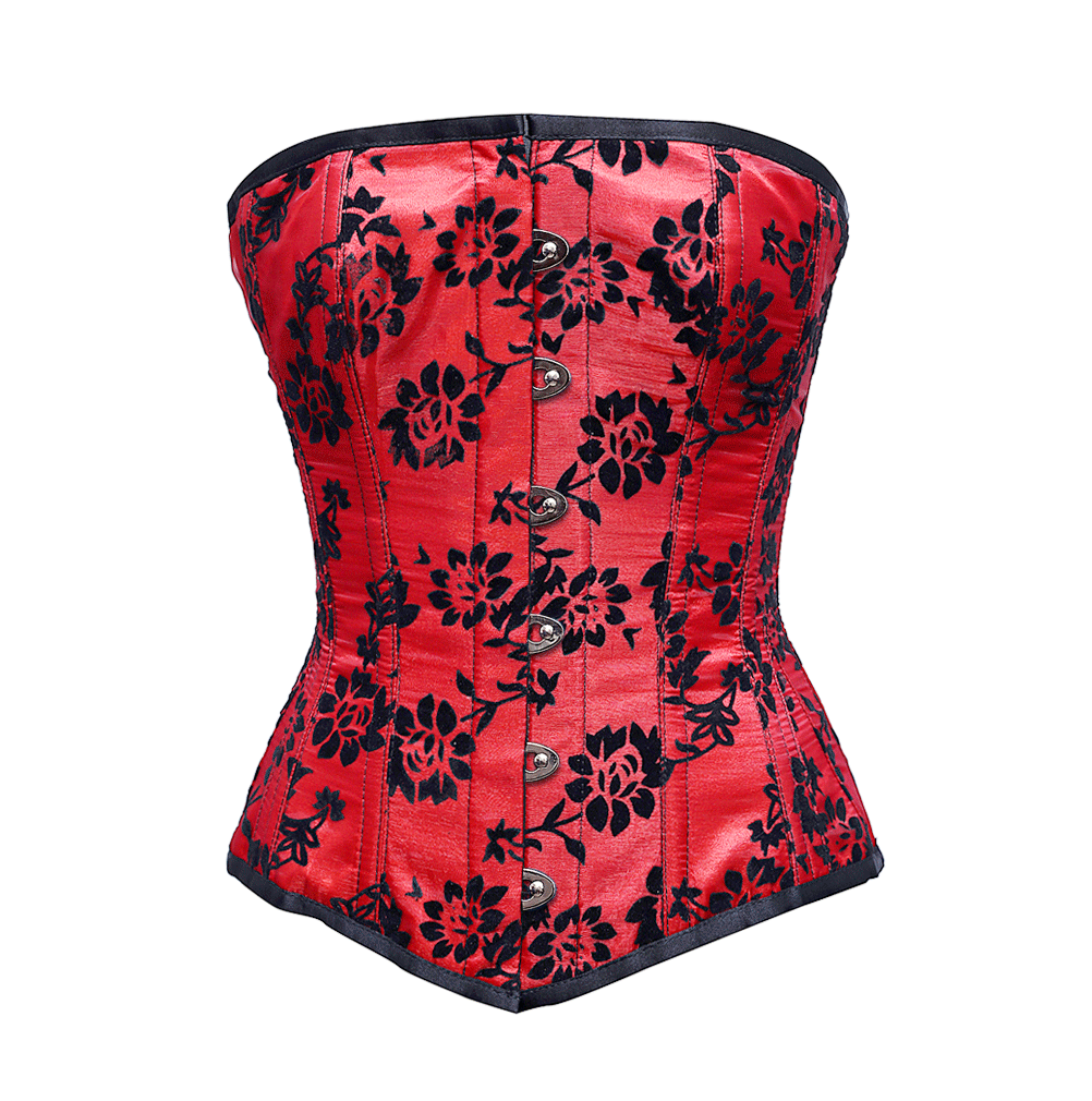 Morin Red Overbust Corset With Tissue Flocking - Corsets Queen US-CA