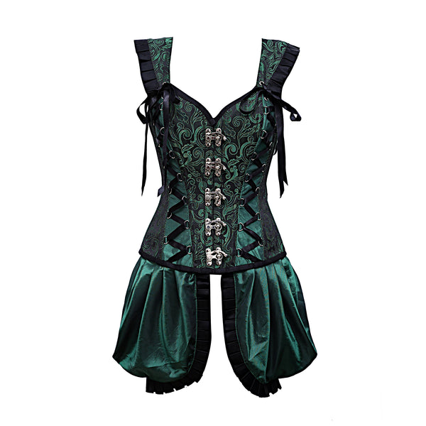 Agustina Green Shoulder Straps Corset With Gathered Satin - Corsets Queen US-CA