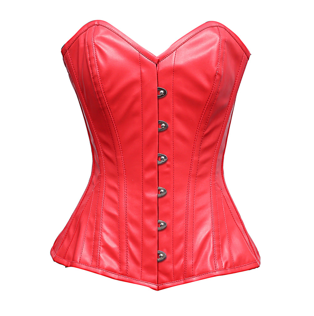 Law Steel Bone Red Faux Leather Corset - Corsets Queen US-CA