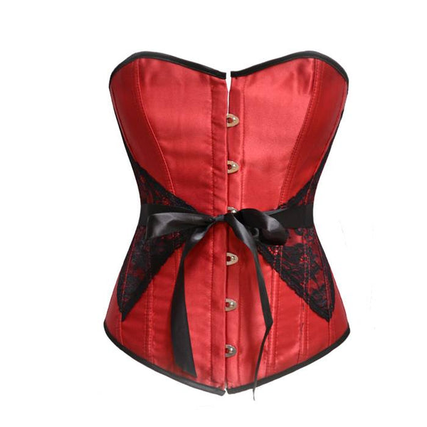 Marlo Red Corset With Lace Overlay & Ribbon Belt - Corsets Queen US-CA