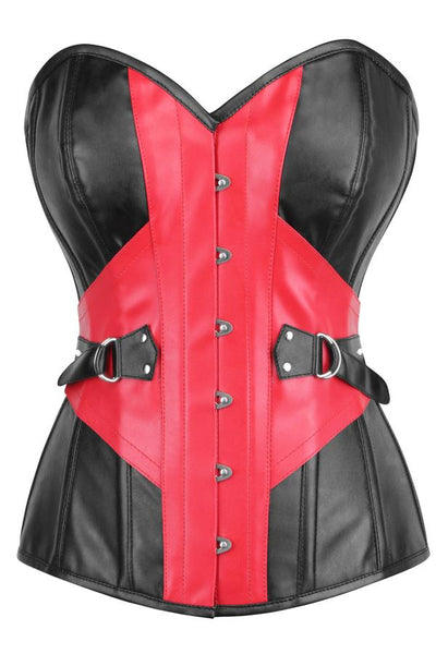 Bertrand Black & Red PVC Corset With Buckle Details - Corsets Queen US-CA