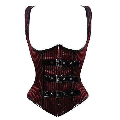 Moses Red Brocade Underbust Corset With Strap - Corsets Queen US-CA