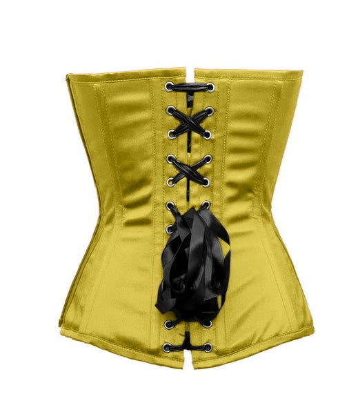 Lumley Mustard Yellow Satin/Taffeta Embroidered Overbust Corset