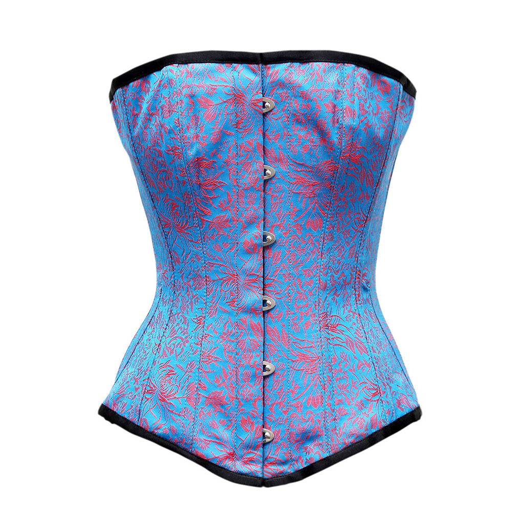Maisi Red Turquoise Brocade Overbust Corset - Corsets Queen US-CA
