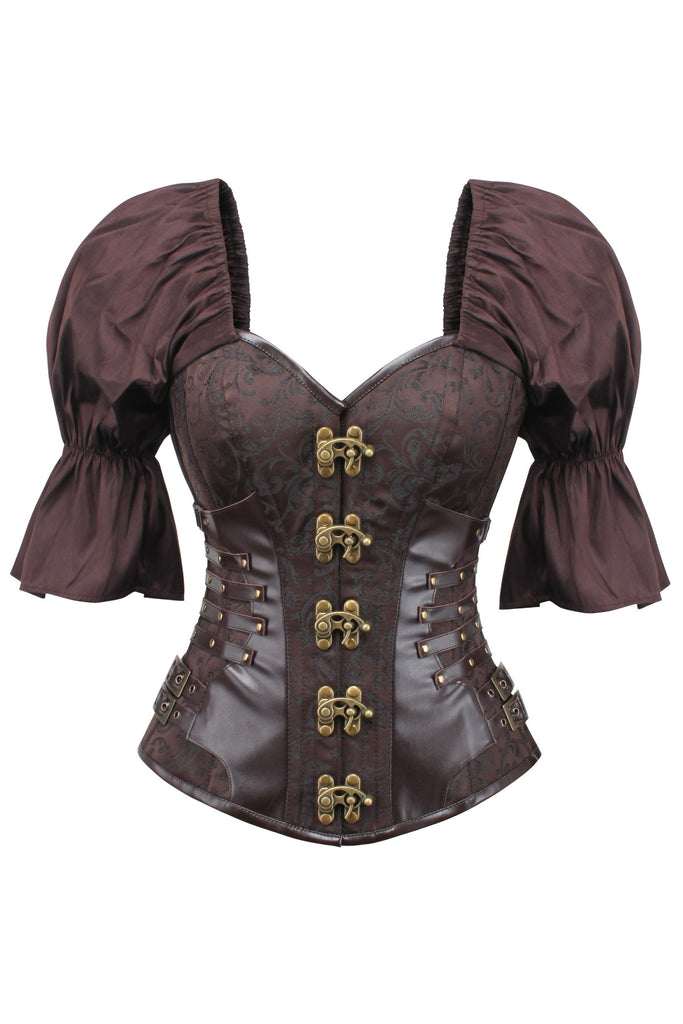 Ivezaj Steampunk Overbust Corset With Short Flounce Sleeve - Corsets Queen US-CA