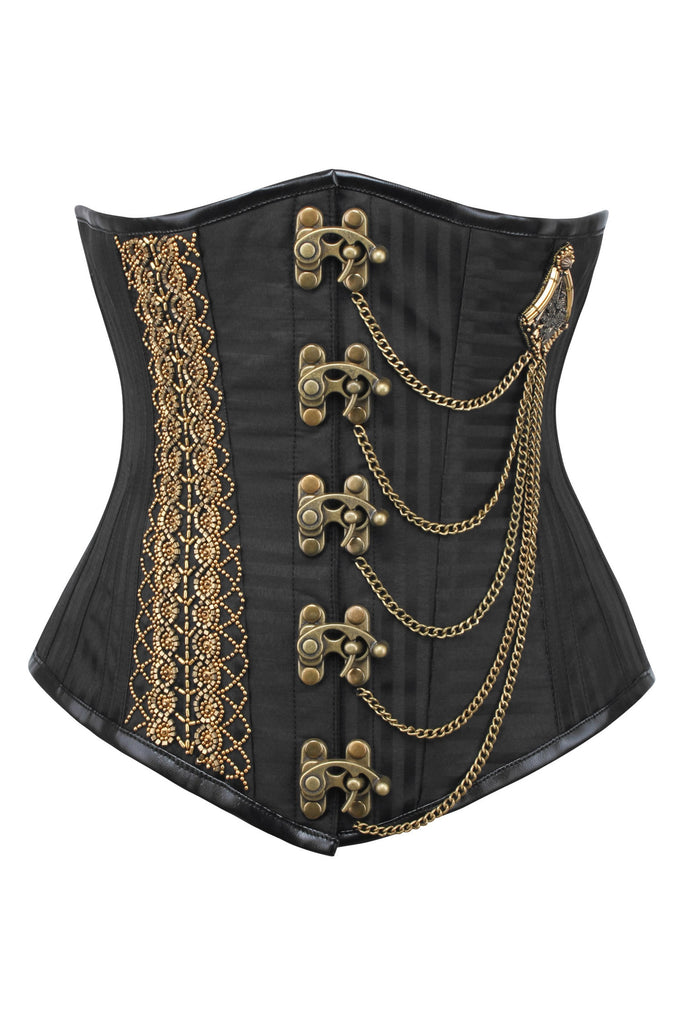 Romeo Black Stripe Corset With Intricate Gold Chain - Corsets Queen US-CA