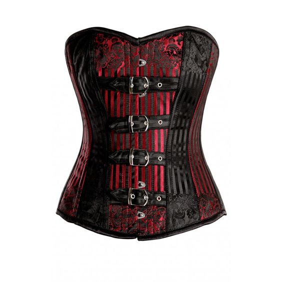 Isak Red and Black Brocade Pattern Overbust with Buckles - Corsets Queen US-CA
